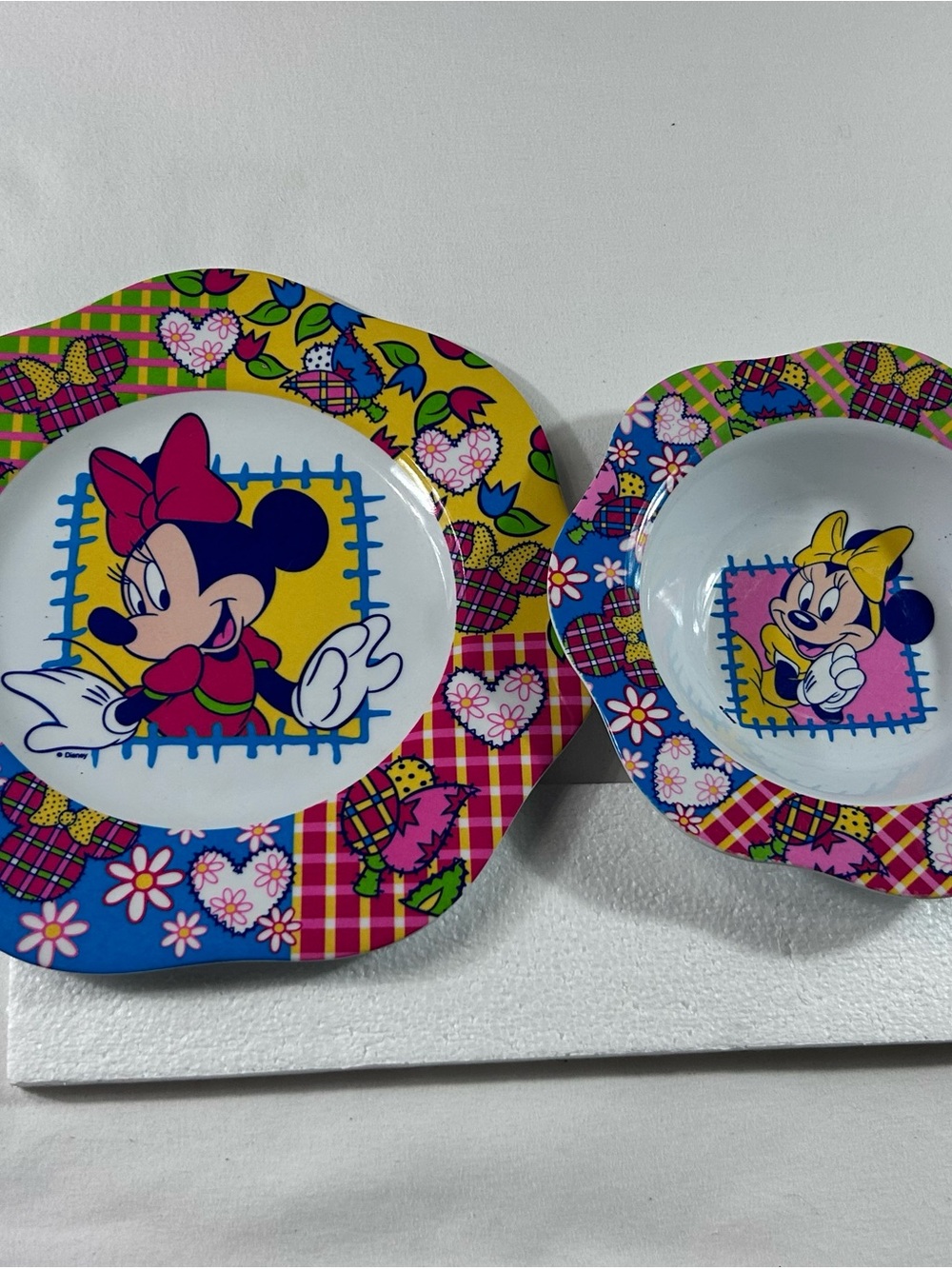 Lot of 2 Vintage Trudeau Disney Minnie Mouse Patch Dinnerware Set Bowl Plate